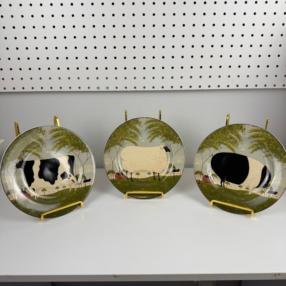 Warren Kimble Sakura Animal Collection Cow Sheep Plates Set of 3 Folk Art 2000